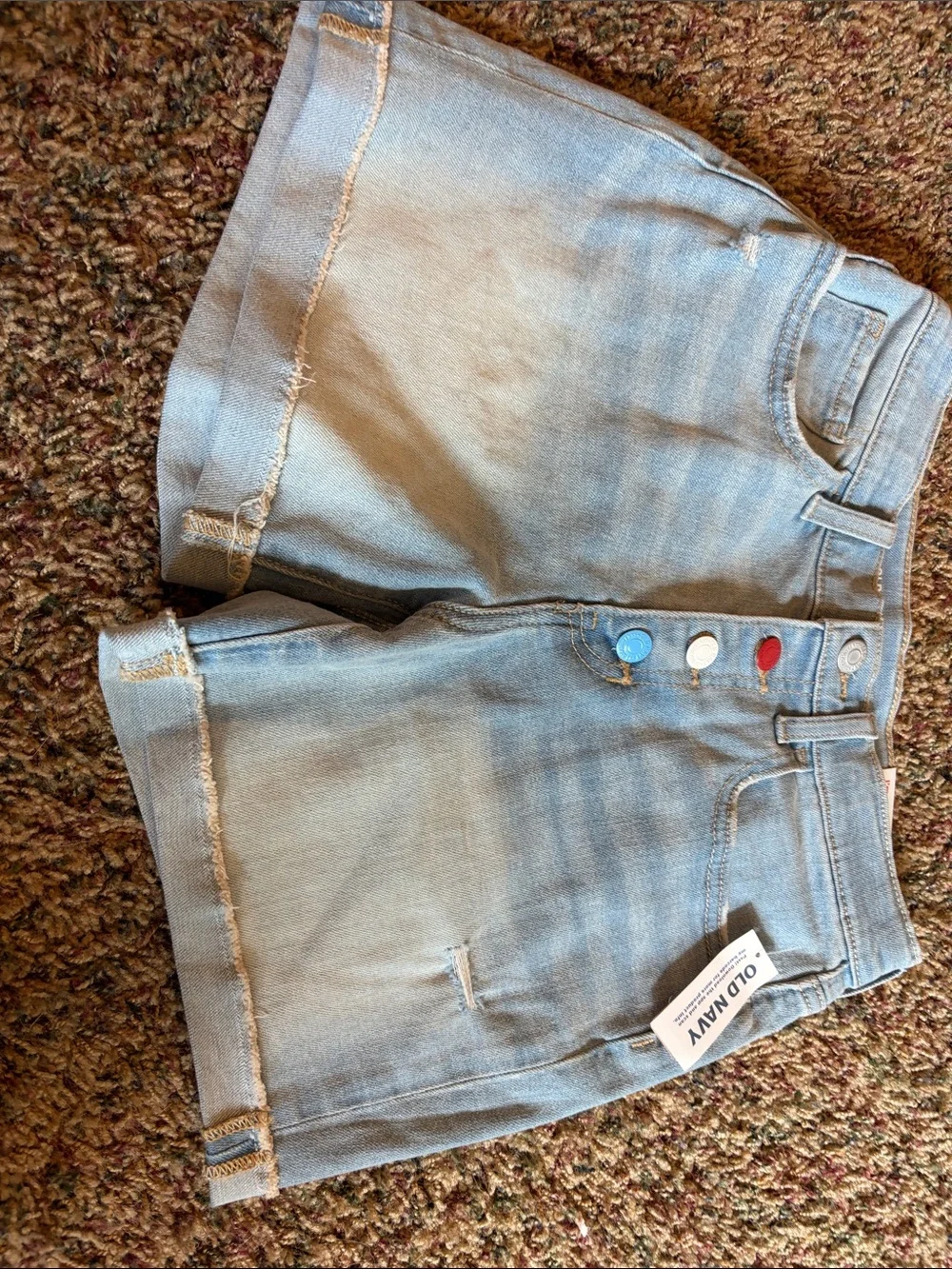 Old Navy Light Blue Denim Shorts with Red, White & Blue Buttons